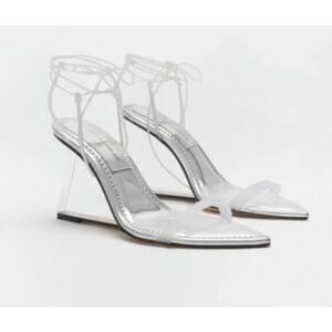 Good American Cinderella F*cking-rella Clear Wedge Sandals Silver Size 8.5